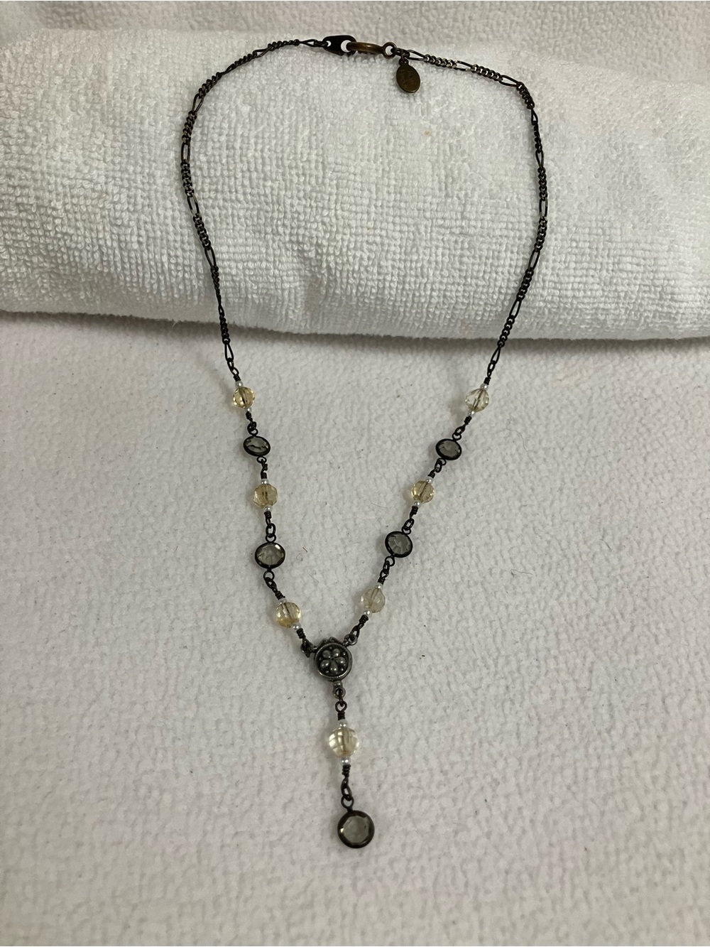 vintage Kerri Linden artisan Y-drop choker. Hand assembled Faceted glass & pearl